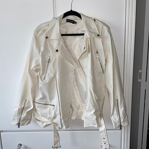 PrettyLittleThing white leather jacket